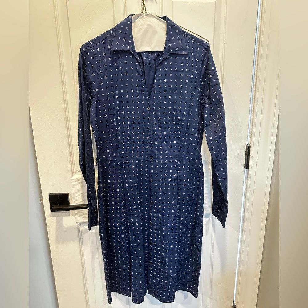 346 Brooks Brothers Women's Sz.‎ 6 Long Sleeve Navy Print Button up Shirt Dress